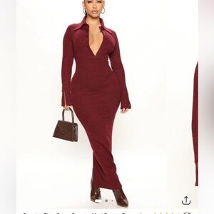 Fashion Nova Deep V Maxi Dress - Burgundy